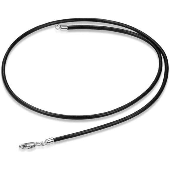 Genuine Black Leather Necklace Cord for Women Men, Sterling Silver Clasp - Picture 2 of 7
